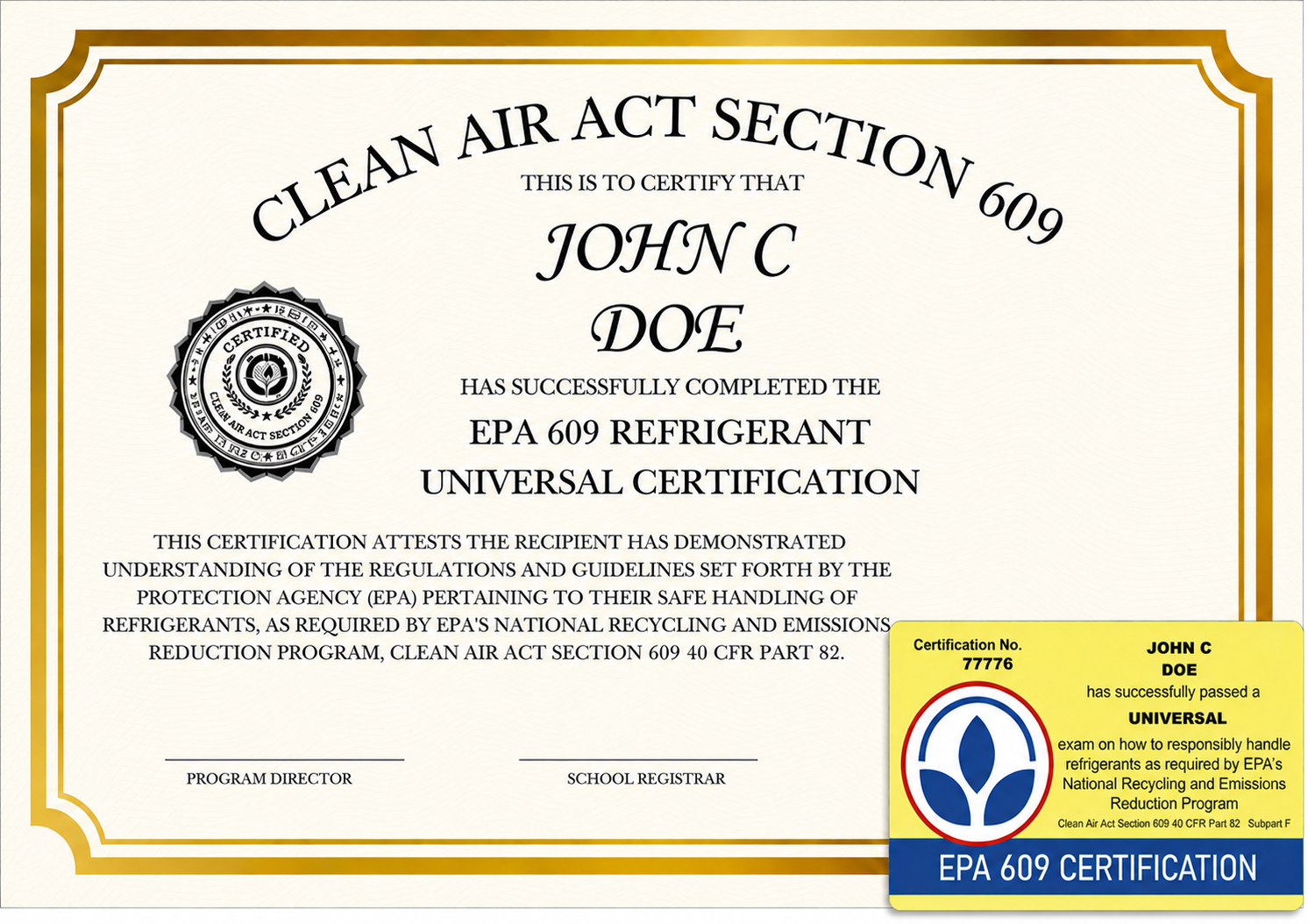EPA 609 Certificate and Card